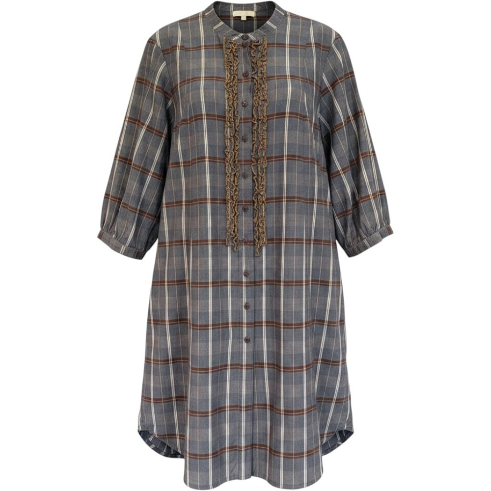 CLAUDIE PIERLOT Plaid Ruffle Collar‎ Shirt Dress Women's 2 Blue Preppy Academia